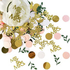 200 Pcs Rose Gold Bridal Shower Decorations, Wedding Table Confetti, Glitter Mr Mrs, Greenery Table Confetti, Engagement Party Scatters