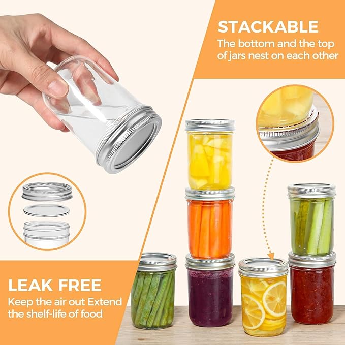 ComSaf Small Mason Jars 8 oz - 6 Pack, Regular Mouth Mason Jar with Lids and Seal Bands, Small Glass Canning Jar for Spice, Jam, Honey, Jelly, Dessert, Shower Wedding Favors, DIY Candles Decor