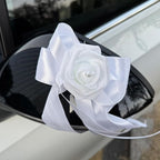 Wedding Car Decoration Flowers, Artificial White Bow Cars Decorative Flower Rose for Door Handles, Automotive Decorations Accessories for Women Men