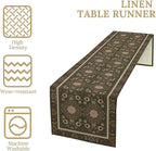 Vintage Boho Floral Table Runner, Rustic Country Farmhouse Brown Bohemia Flower Pattern for Home Kitchen Table Decor Dining Coffee Room Party Decor 13x60in