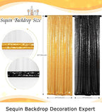 ShinyBeauty Gold and Black Backdrop 2FTx8FT Sequin-Backdrop 4Pieces Photograph Backdrops Sparkle Curtain Panels Black Sequin Curtains Glitter Background for Wedding/Graduation Halloween Decor
