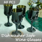 Plastic Wine Glasses，Plastic Goblets Vintage Style Cordial Drinking Glasses for Wedding Reception, Halloween Grand Event Party Supplies (48, Black)