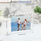 2Pack Acrylic Magnetic Photo Frame 5x7 Inch - Sleek Scalloped Design, 10+10mm Thick Crystal Clear Block, Freestanding Double-Sided Magnet |Trendy Home Gift (2 Pack, 5X7)