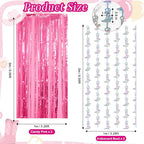4 Pcs Cowgirl Party Decorations - 2 Boot Silver Metallic Tinsel Fringe Curtains & 2 Candy Pink Backdrops for Birthday Supplies Last Rodeo Bachelorette Wedding Disco Decor