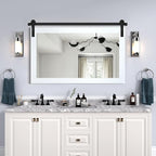 COGOOD Farmhouse Bathroom Mirror - 41" x 30" Rustic Barn Door Mirror for Living Room, Entryway, Bedroom, Vanity Wall Decor (Pure White)