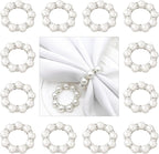 12Pcs Pearl Napkin Rings, Round Napkin Buckles Wedding Beaded White Napkin Rings Silver Napkin Ring Holder for Formal Dinner Reception Party Banquet Table Decor (Sliver)