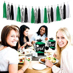 Black Green Silver Football Party-Decorations - 30pcs Soccer Graduation Streamers,Tissue Pom Poms,Tassel Garland Backdrop Men Boys Birthday Spring Sunmer Bunting Jungle theme Banner Lasting Surprise