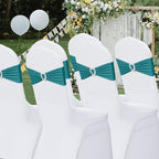 Howhic Pack of 60 Spandex Chair Sashes Bows Stretch Chair Cover Band with Buckle Slider Universal Elastic Chair Ties for Wedding Banquet Party Event Decoration (Turquoise)