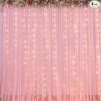 Sheer Backdrop Curtains with Lights String for Weddings Baby Showers, 20x10ft Sheer Tulle Photo Backdrop Curtains for Birthday Party Photography Background Decoration, Pink