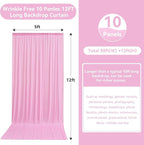 50ftx12ft Wrinkle Free Pink Backdrop Curtain, 10 Panels 12FT Height Pink Wedding Backdrop Drapes, Silky Polyester Back Drop Cloth for Birthday Photography Background Party Backdrop Draping