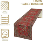 Vintage Boho Floral Table Runner, Rustic Country Farmhouse Red Black Retro Flower Pattern for Home Kitchen Table Decor Dining Coffee Room Party Decor 13x120in