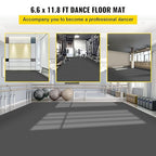 VEVOR Dance Floor, 6.6x11.8ft Dance Floor Roll, 0.06in Thick PVC Vinyl Dance Floor, Black/Grey Reversible Portable Dance Floor, Non-Slip Dance Flooring, Ballet Dance Floor for Jazz, Pop, Lyrical Style