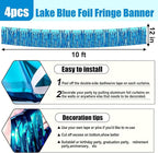 4 Pack 10 Feet Lake Blue Foil Fringe Garland Metallic Tinsel Streamers Banner Wall Hanging Curtain Backdrop for Parade Floats, Wedding, Graduate, Mother's Day, Birthday Party Decoration