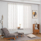 VISIONTEX White Sheer Voile Curtains, Decorative Beige Leaves Embroidery Faux Linen Rod Pocket Window Drapes for Home Kitchen, Living Room and Bedroom 54 x 72 Inch, Set of 2 Curtain Panels