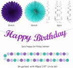Teal-purple Lavender Girl Mermaid-birthday Party-decorations - 21pcs Happy Banner,Under The Sea Ocean Paper Lanterns Honeycomb Streamers,Tissue Pom Poms Flower Fan,Classroom Hanging Decor Huglony