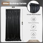 20x10FT Black Sequin Backdrop - 4 Panels 5x10FT Wrinkle-Free Glitter Drapes for Weddings, Parties & Events