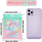 Funfery 100 Pack Gradient Holographic Bags,Mylar Resealable Bags with Zipper,Clear Window Packaging Pouchs,Smell Proof Foil Bag for Food Storage,Sample Jewelry Bag(3.5x4.7In,Green Pink)