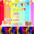 6 Pack 29x108 Inch Metallic Foil Fringe Tinsel Table Skirts Banner for Rectangle Tables Streamer Garland Curtains Backdrop for Wedding, Birthday, Parade Floats, Halloween Party Decoration(Rainbow)