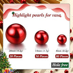 150 Pieces Vase Filler Faux Pearls Vase Makeup Beads No Hole Gloss Bead Mixed Sizes Round Pearl for Home Party Wedding Decor, 8/14/20 mm(Red)