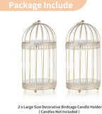 NUPTIO Decorative Bird Cage Lantern: 2 Set of 10 inch Tall Rustic White Birdcage Lanterns Centerpiece Vintage Decorating Metal Pillar Candle Holder for Christmas Bridal Shower Party Decor