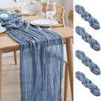 Asee'm 4pcs Cheesecloth Table Runner 120 Inches Long Dusty Blue Boho Gauze Cheese Cloth Runner 10FT Rustic Sheer Table Runners for Christmas Wedding Party Baby Shower Spring Easter Decoration
