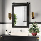 COGOOD Farmhouse Barn Door Mirror - 21 x 30 Rustic Wood Framed Wall Mirror for Bathroom, Living Room, Entryway Wall Decor (Black)