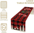 Christmas Table Runner, Red Winter Xmas Holiday Table Cloth Kitchen Dining Table Decoration for Home Party Decor 13x120 Inch
