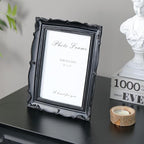Cuspin Vintage 5x7 Picture Frame Black, Handmade Resin Frame with Carved Texture & Glass Front, Antique Retro Design for Tabletop Display or Wall Hanging, Black Photo Frames Home Decor