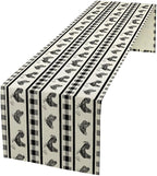 Rooster Table Runner,Farmhouse Animal Vintage Chicken Black White Plaid Check Tablecloth Burlap for Hotel Indoors Outdoor Dining Room Kitchen Home Decor,W13X L90 in