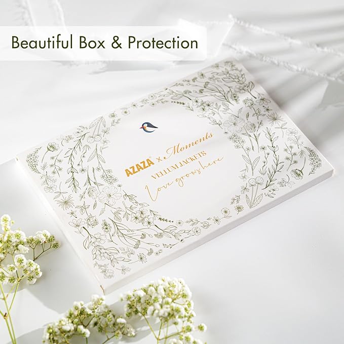 50 Pack Pre-Folded Vellum Jackets for 5x7 Invitations,AZAZA Translucent Invitation Sleeves,115GSM Vellum Jackets 5x7, Wedding Invitation Accessories,for Weddings Birthdays,Botanical Flower Pattern