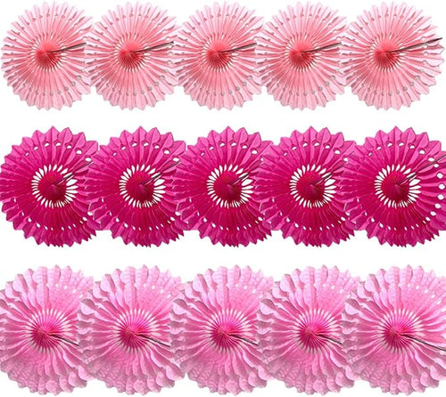 15pcs 10'' 12'' 14'' Paper Fans Decorations Pink Theme Party Decor Round Tissue Paper Fans Hanging Fans Set Party Paper Honeycomb Fans Decorations for Party Birthday Wedding Events