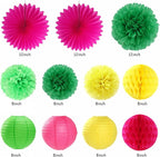 Hawaiian Aloha-Luau Flamingo Party-Decorations Supplies - 21pcs Hello Banner,Pool Paper Lanterns Honeycomb,Beach Theme Streamers Garland,Tissue Pom Poms Flowers Fan,Tropical Summer Tiki Decor Burgleda