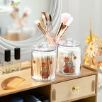 Gredecor 4 Pack Apothecary Jars with Lid Fall Gnome Maple Pumpkins Qtip Holder Dispenser Storage Containers Clear Plastic Cute Fall Autumn Thanksgiving Theme Canisters for Bathroom Vanity Organization