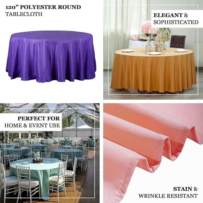 Efavormart Round Tablecloth, 120 Inch Stain & Wrinkle Resistant Washable Table Cloth, Decorative Polyester Fabric Table Cover for Banquet, Wedding, Dining - Beige