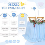 QueenDream 6ft Baby Blue Chiffon Table Skirt for Rectangle Table Sheer Tablecloth for Baby Shower Wedding Birthday Mermaid Theme Party