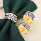 Rhinestone Napkin Ring Gold Napkin Rings Stainless Steel Blue Crystal Napkin Holder Set of 12 for Dinner, Wedding, Party, Holiday, Banquet,Everyday Table Setting Home Decor