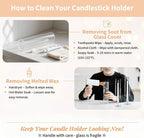 NUPTIO Taper Candle Holders Glass: Set of 2 Clear Hurricane Candlestick Holder - Fluted Candles Stick Stand with Tall Windproof Cylinder Cover for Thanksgiving Christmas Decor