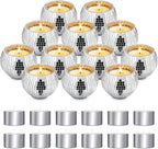 Luditek Disco Ball Candle Holders, 12 Pcs Mirror Silver Decor for Christmas Birthday Wedding NYE Party Decorations, Glass Votive with Tealights for Home Table Centerpiece, Gifts for Women