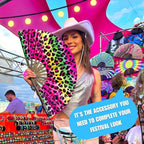 Kandies World UV Reactive Custom Festival Folding Hand Fan - Unique Designs, Made of Bamboo, Clacking Sound, Lightweight - Perfect Rave and Festival Accessory!
