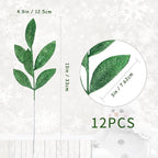 GREENTIME 12 Pack Artificial Green Glitter Leaves 13" Fake Christmas Picks Decorative Glitter Sticks for Vase Christmas Tree DIY Wreath Crafts Fireplace Decor