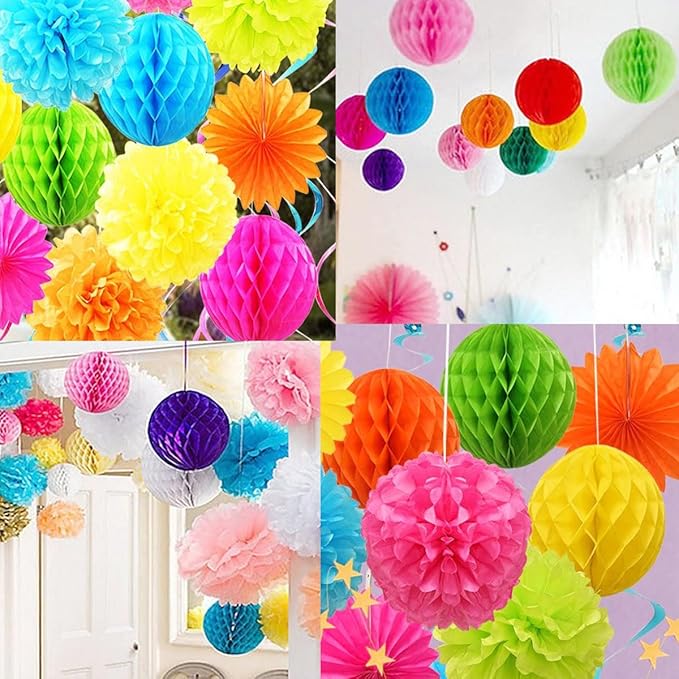 12pcs Party Honeycomb Balls Decorations 4'' 8'' 10'' Honeycomb Ball Flower Tissue Pom Poms Flower Balls Hanging Flower Balls for Baby Shower Birthday Wedding Nursery Decor(4'' 8'' 10'' Blue Kit)