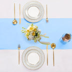 SHEJIZE 2 Pack Light Blue Satin Table Runner 12x108 Inches Long, Bright Silky Smooth Satin Table Runner Table Decor for Wedding Banquet Christmas Prom Event Birthday Party
