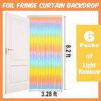 6 Pack Light Rainbow Foil Fringe Curtains Backdrop, 3.28 x 8.2 Ft Metallic Streamers Tinsel Curtains Background for Photo Booth, Birthday, Weddings, Carnivals, Graduation, Themed Party Decorations