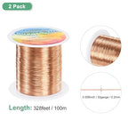2-Rolls 0.2mm Jewelry Wire, 32 Gauge 328FT Craft Wire Copper Beading Wire for Jewelry Making/Planting/Weaving/DIY Crafting, Soft Metal Wires [100M, Copper Tone]