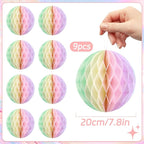 Pastel Hanging Honeycomb Ball, Rainbow Party Decorations，Pastel Birthday Party Decor for Macron Birthday Classroom Baby Shower Bridal Wedding Decor, Set of 9