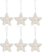 Beaded Star Hanging Ornaments with Twine - Beaded Decorative Ornaments Set of 6 for Tabletop Decoration, Bookshelf, Desk, Nightstand, Home, Office, Desktop, Cabinets, Shelf (White) - CLEENTABLE