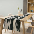 Rustic Cow Skin Print Table Runner, Country Farm Animal Fur Skin Pattern Western Style Brown Cowhide Print Cotton Linen Cottage Dinner Runner for Home Kitchen Dining, 13x70 Inch