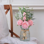 Faux Flowers with Vase,Artificial Silk Roses in Vase, Fake Plant Eucalyptus Flower Arrangement for Home Office Farmhouse Bathroom Dining Table Centerpiece Decorations Coffee Table Decor (Pink)