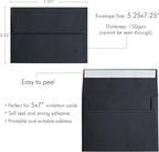 PONATIA 50 Pieces 5x7 Envelopes, A7 Envelopes Self Seal for Weddings, Invitation Cards, Photos, Postcards, Greeting Cards Mailing, Baby Shower, Graduation, Christmas Gift Cards (Black)