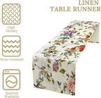 Vintage Bird Flower Table Runner Seasonal Spring Summer Garden Plants Farmhouse Country Kitchen Dinner Runner Dining Table Decoration for Home Party Holiday 13"x70"